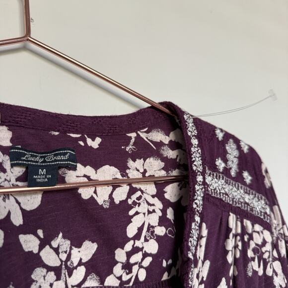 Lucky Brand Blouse Womens M Mixed Peasant Purple Boho Floral Feminine Prairie - Picture 3 of 5